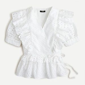 J. Crew Ruffle wrap top in eyelet
